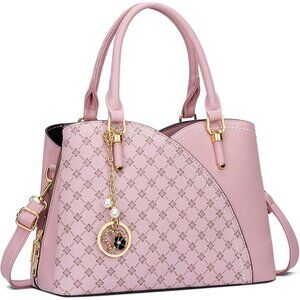 Women’s Pink Flower Triple Compartment Satchel Fashion Top Handle Shoulder Bag